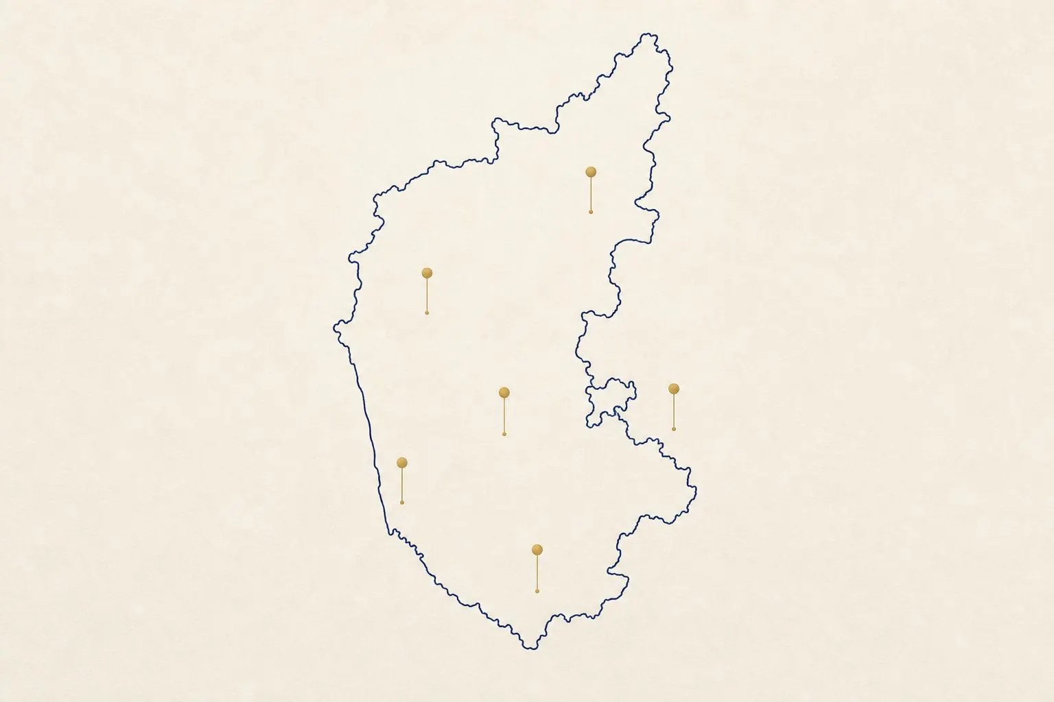 Minimal cartographic outline of Karnataka, India with project site markers